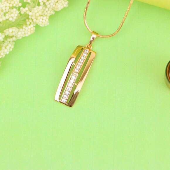 "Vertical Bar Rose Gold Pendant with Crystal Strip, XPPT1574 - Picture 2 of 13
